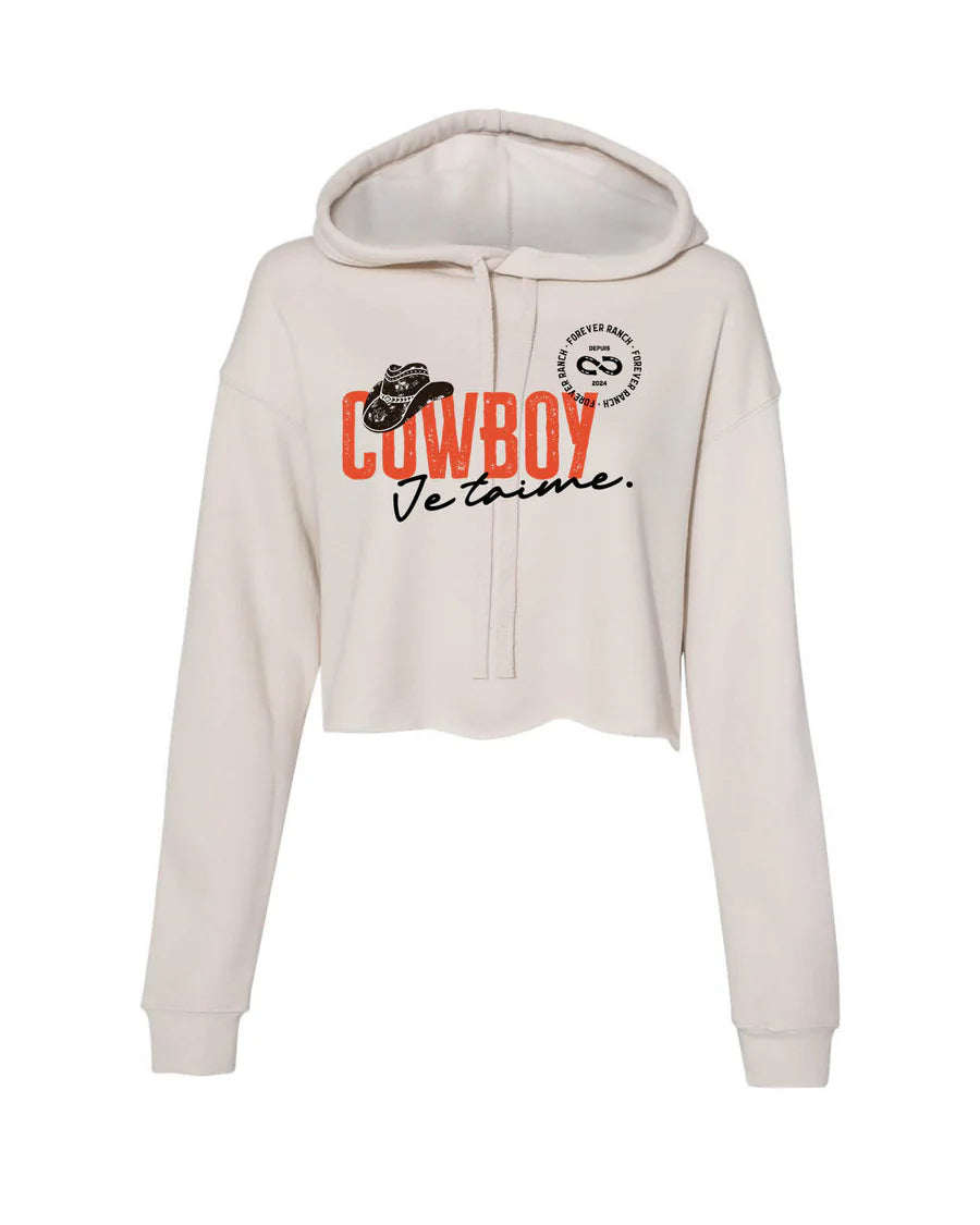 Le Hoodie Crop Top «Cowboy Je t'aime» pour Femme - Beige