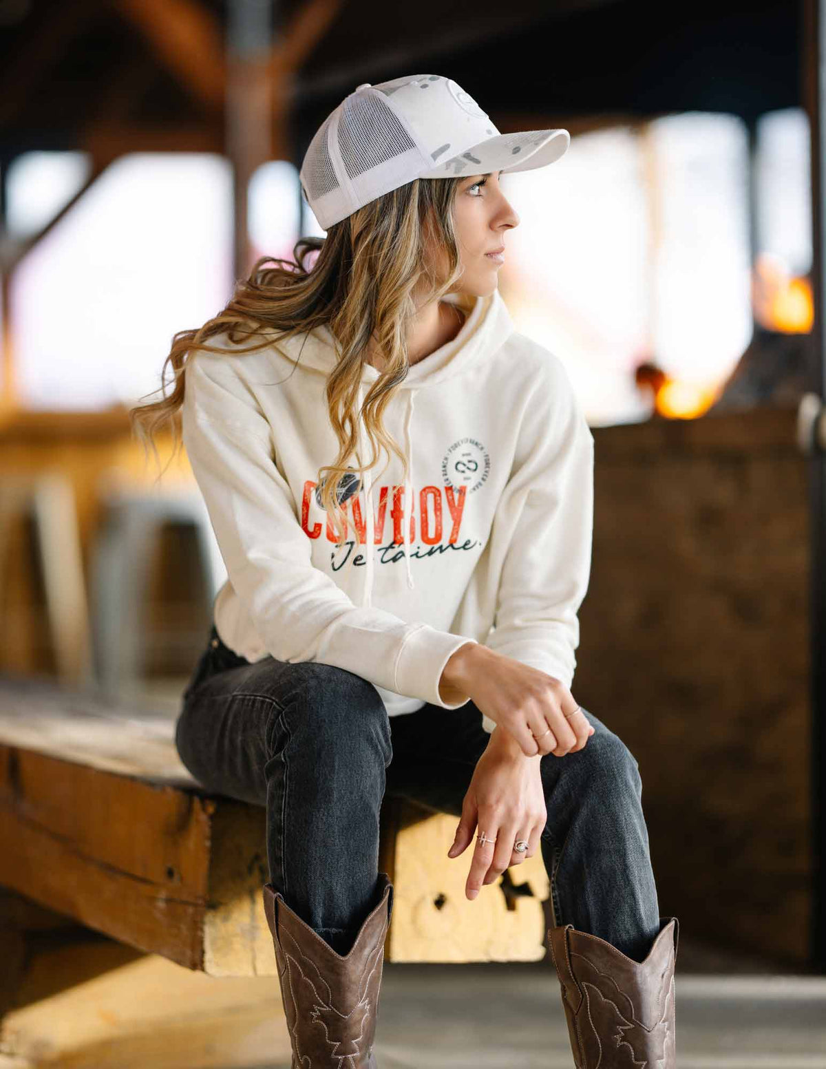 The “Cowboy I love you” Crop Top Hoodie for Women - Beige