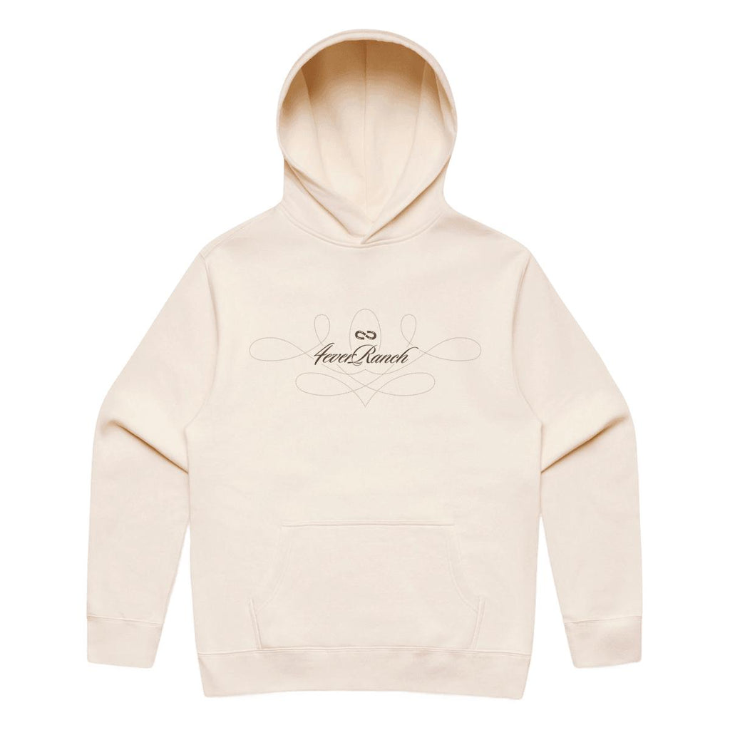 Hoodie unisexe écru «Stitches» 4ever Ranch avec design brodé, coupe relax et molleton épais – vêtement country conçu au Québec