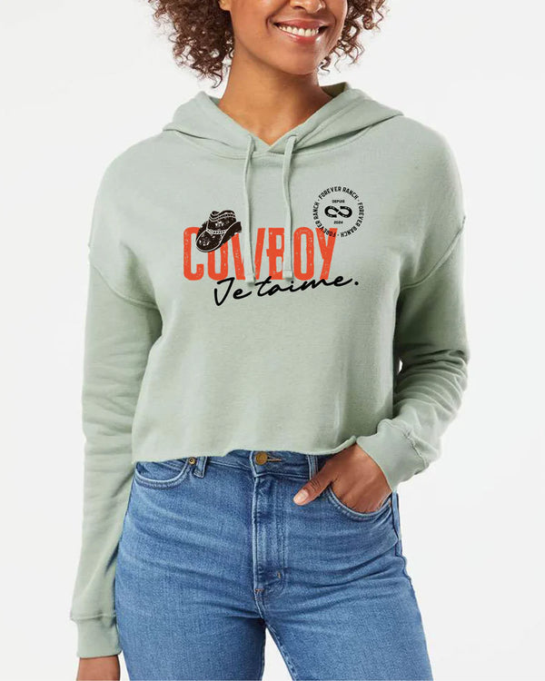 Crop top hoodie Cowboy je taime - Vert